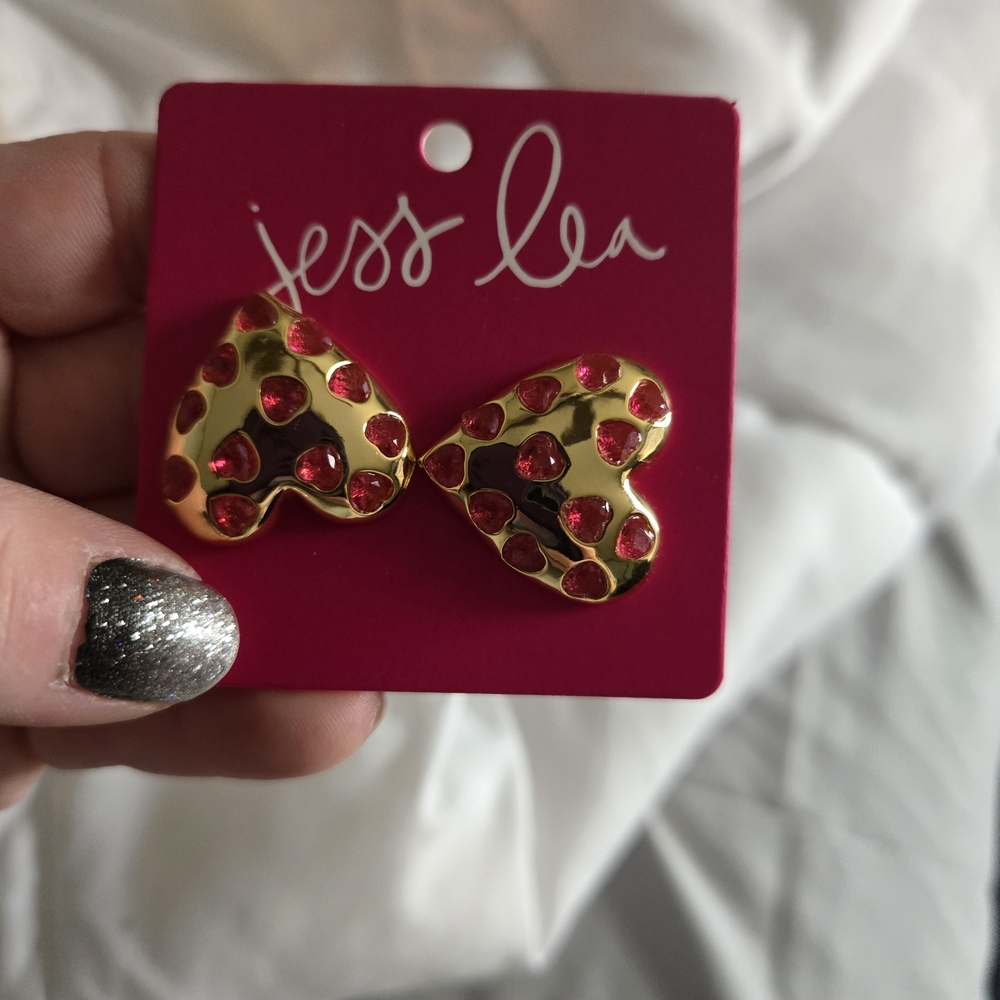 Jess Lea Gold and Red Heart Earrings